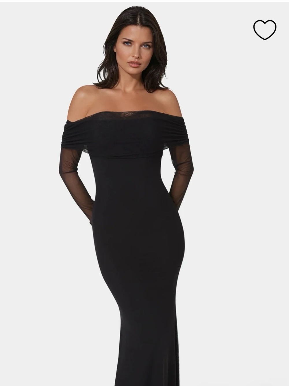 bebe Black Off-Shoulder Mesh Sleeve Gown